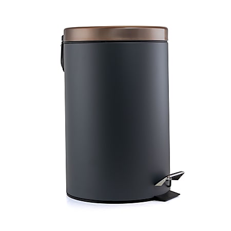 Elama Round Aluminum Pedal Trash Bin, 12.6 Qt, Gray/Copper
