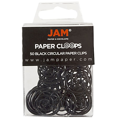 JAM Paper® Paper Clips, Papercloops®, 1", 25-Sheet Capacity, Black, Pack Of 50