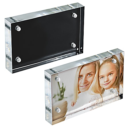 Azar Displays Acrylic Block Frames With Metal Back Plates, 3" x 4-1/2", Black, Pack Of 2 Frames