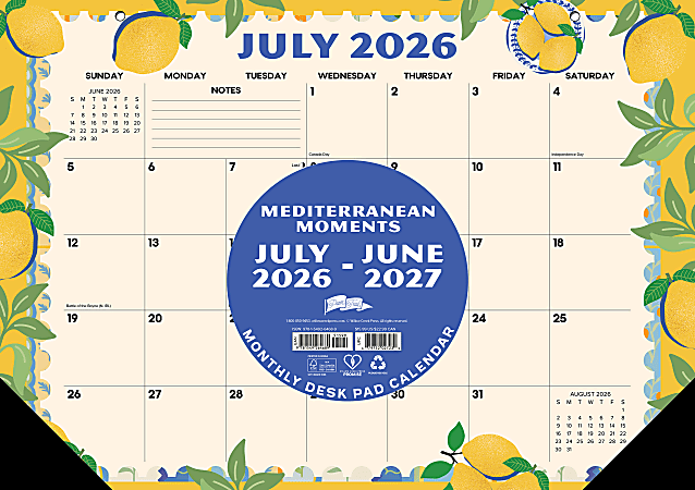 Willow Creek Press Academic Monthly Desk Pad Calendar, 17" x 12", Mediterranean Moments, July 2026-June 2027, Total Qty 1
