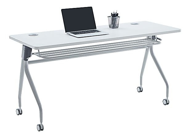 WorkPro® AnyPlace Flip-Top Nesting Training Table, 29-1/2"H x 60"W x 24"D, Light Gray/Silver