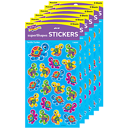 Trend superShapes Stickers, Terrific Turtles, 168 Stickers Per Pack, Set Of 6 Packs