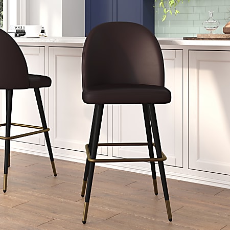 Flash Furniture Lyla Commercial-Grade Modern Armless Bar Stools, Brown LeatherSoft/Black, Set Of 2 Stools