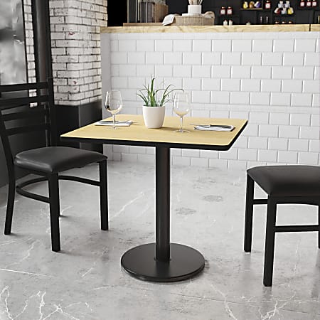 Flash Furniture Laminate Square Table Top With Round Table-Height Base, 31-1/8"H x 30"W x 30"D, Natural/Black
