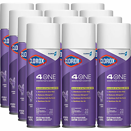 CloroxPro™ 4 in One Disinfectant & Sanitizer - Ready-To-Use - 14 fl oz (0.4 quart) - Lavender Scent - Antibacterial - Purple - 12 / Carton