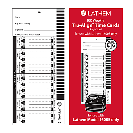 Lathem TruAlign E16 Time Cards For 1600E, Weekly,