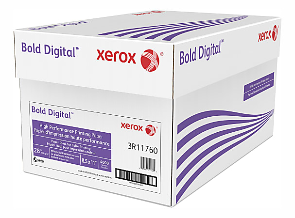 Xerox® Bold Digital® Printing Paper, Letter Size (8 1/2" x 11"), 100 (U.S.) Brightness, 28 Lb, FSC® Certified, Ream Of 500 sheets, Case of 8 reams