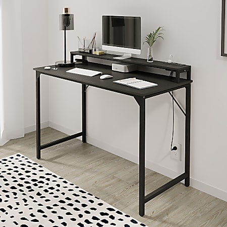 Realspace&reg; Rezio 47&rdquo; Computer Desk with Hutch and Integrated Power, Black, BIFMA Compliant