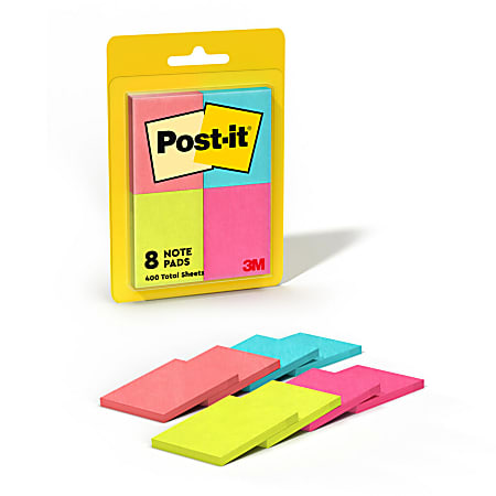 Post-it® Notes, 8 Pads, 1 3/8 in x 1 7/8 in, Clean Removal, School Supplies and Office Products, Sticky Notes  - 6538AF