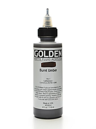 Golden Matte Fluid Acrylic Paint, 4 Oz, Burnt Umber