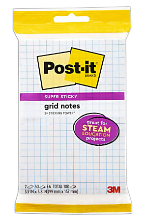 Post-it® Super Sticky Notes, 4 x 6 in, 2 Grid Lined Sticky Note Pads, 50 Sheets/Pad, 2X the Sticking Power, School and Office Supplies