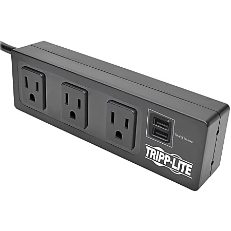 Eaton Tripp Lite Series Protect It! 3-Outlet Surge Protector with Mounting Brackets, 10 ft. Cord, 510 Joules, 2 USB Charging Ports, Black Housing