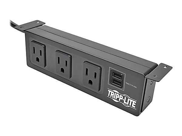 Eaton Tripp Lite Series Protect It! 3-Outlet Surge Protector with Mounting Brackets, 10 ft. Cord, 510 Joules, 2 USB Charging Ports, Black Housing - Surge protector - 15 A - AC 120 V - output connectors: 3 - 10 ft cord - black