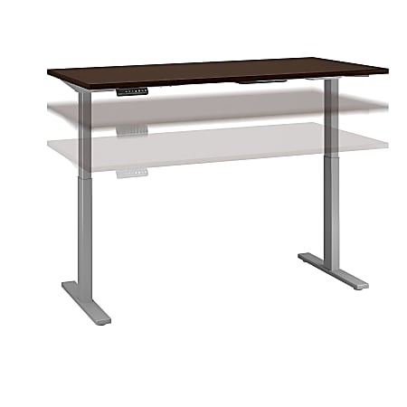 Bush Business Furniture Move 60 Series 72"W x 24"D Height Adjustable Standing Desk, Mocha Cherry Satin/Cool Gray Metallic, Standard Delivery
