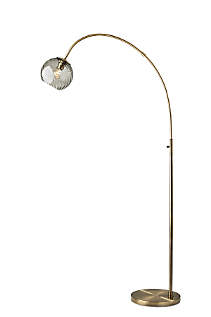 Adesso Camden Arc Floor Lamp, 71-1/2”H, Smoked Swirled Glass Shade/Antique Brass Base