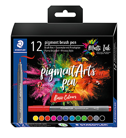 Staedtler Pigment Brush Pens, Basic Colors, Set Of 12 Pens