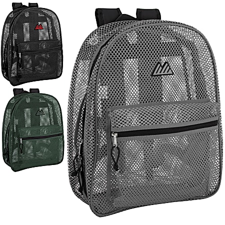 Trailmaker Mesh Backpacks, Assorted Colors (Black, Gray, Green), Pack Of 24 Backpacks
