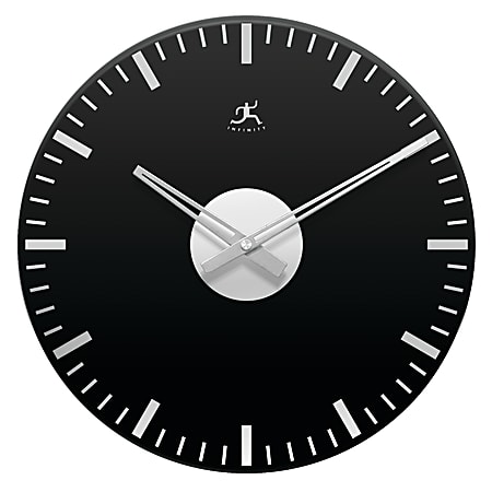 Infinity Instruments Black Knight Wall Clock, 14"H x 14"W x 1 1/2"D, Black/Silver