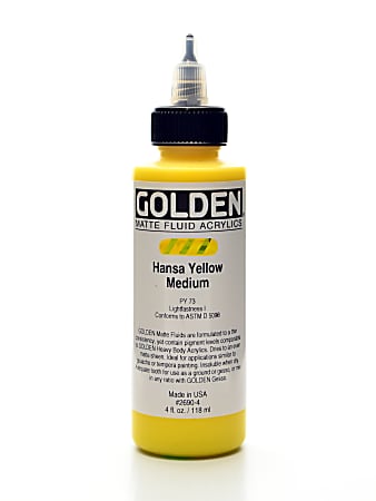 Golden Matte Fluid Acrylic Paint, 4 Oz, Hansa Yellow Medium