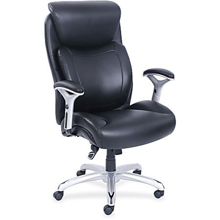 Lorell&reg; Big &amp; Tall Bonded Leather Executive Chair With Flexible Air Technology, T Arms, Black/Silver