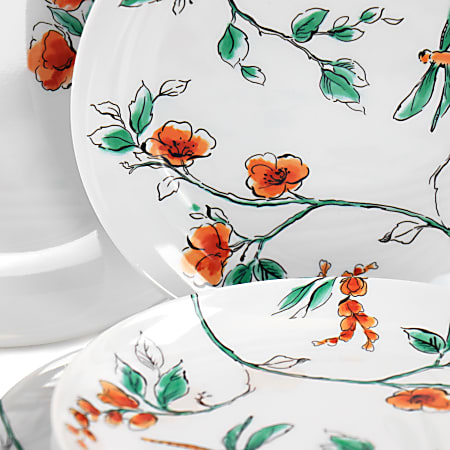 Martha Stewart 12 Piece Dragonfly Melamine Dinnerware Set White Office Depot