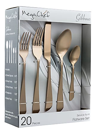 MegaChef Gibbous Stainless-Steel 20-Piece Flatware Utensil Set, Matte Rose Gold