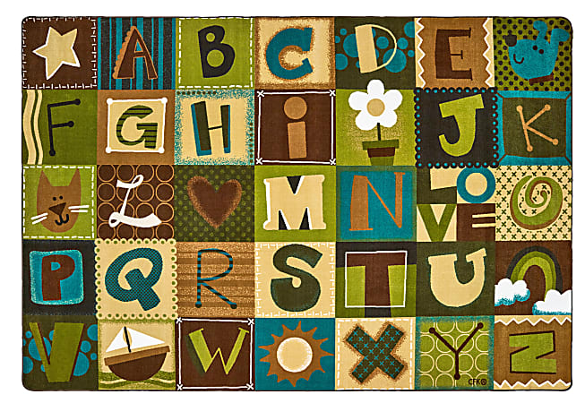 Carpets for Kids® KIDSoft™ Alphabet Blocks Seating Rug, 8’4” x 13’4”, Brown