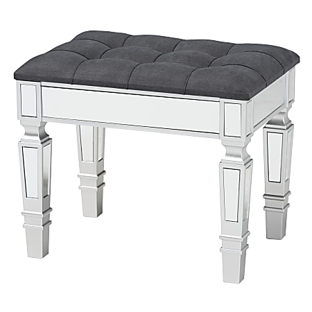 Baxton Studio Hedia Contemporary Glam And Luxe Ottoman, Gray/Silver
