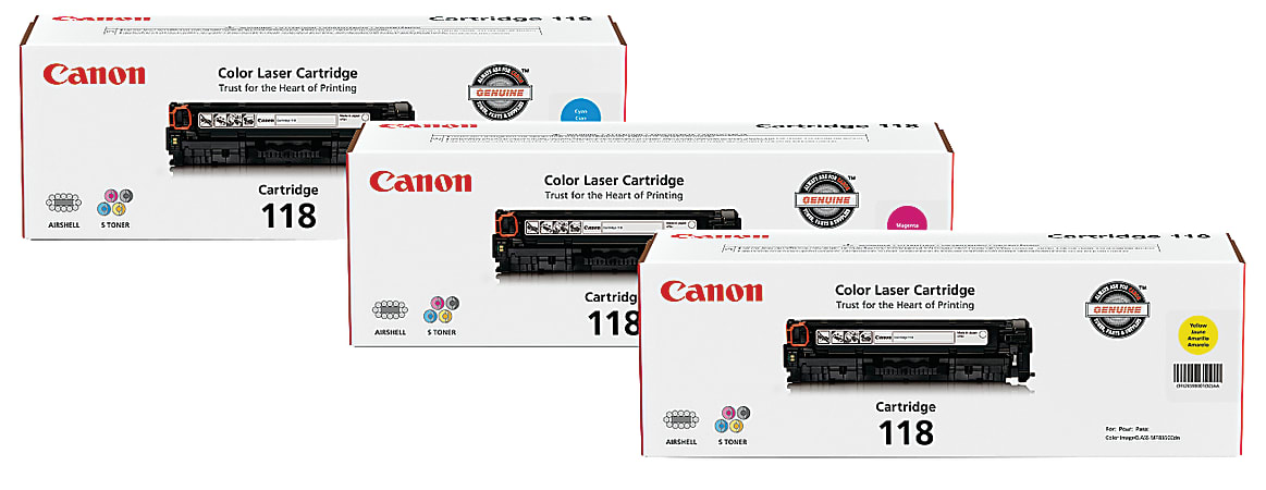 Canon 118 Cyan/Magenta/Yellow Toner Ink Cartridges, Pack Of 3