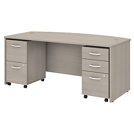Bush Business Furniture Studio C Bow Front Desk With Mobile File Cabinets, 72"W, Sand Oak, Standard Delivery