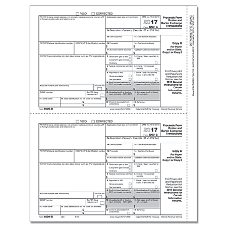 ComplyRight 1099-B Inkjet/Laser Tax Forms For 2017, Copy C, 8 1/2" x 11", Pack Of 50