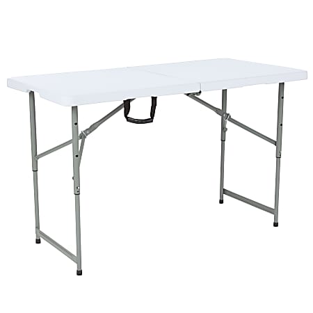 Flash Furniture Height-Adjustable Bi-Fold Plastic Folding Table, 29-1/2"H x 23-1/2"W x 48"D, Granite White