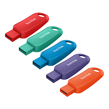 SanDisk® Cruzer™ Snap USB Flash Drives, 16GB, Pack Of 5 Flash Drives, SDCZ62-016G-A5MV, Assorted Colors