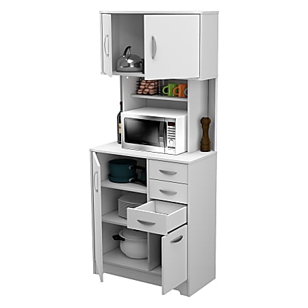 Inval Storage Cabinet With Microwave Stand 3 Shelves 33 H x 24 W x 15 D  Laricina White - Office Depot