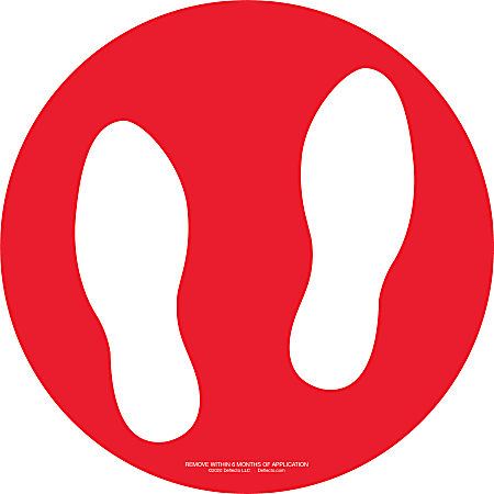 Deflecto 12" Social Distancing Floor Decals, Footprint, Red/White, Pack Of 6 Decals