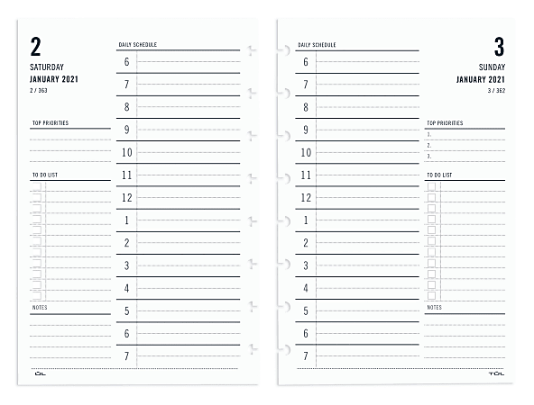 TUL® Discbound Daily Refill Pages, Junior Size, January To December 2021, TULJRFLR-1PG-RY