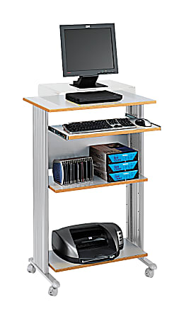 Safco® Muv 30"W Fixed Height Stand-Up Mobile Workstation With 2-Shelves and Keyborad Tray, Gray