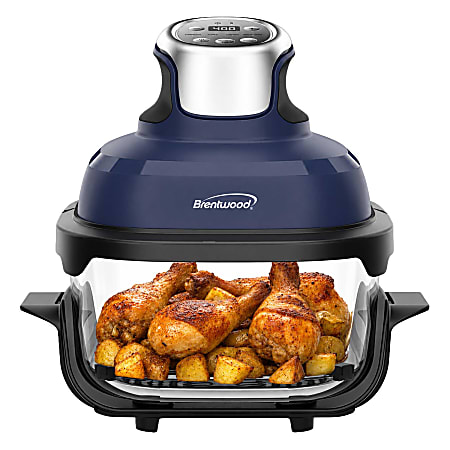 Brentwood® 4.5-Qt. 1,500-Watt Electric Digital Glass Air Fryer with Lid, Timer, Temperature Control & Auto Shutoff, Blue, AF-450DGBL