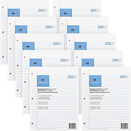 Sparco Notebook Filler Paper - Letter - 200 Sheets - Ruled Red Margin - 16 lb Basis Weight - Letter - 8 1/2 Sparco Notebook Filler Paper - Letter - 200 Sheets - Ruled Red Margin - 16 lb Basis Weight - Letter - 8 1/2
