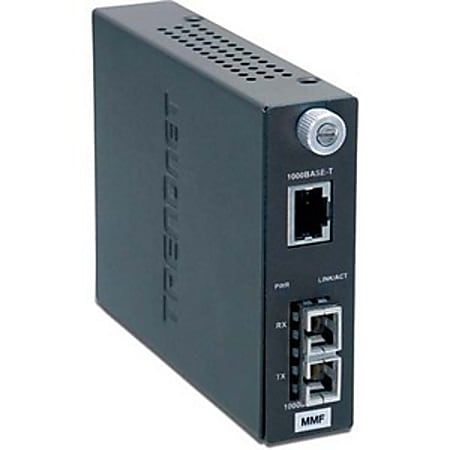 TRENDnet Intelligent 1000Base-T to 1000Base-SX Multi-Mode SC Fiber Media Converter, Up to 550M (1800 ft), Fiber to Ethernet Converter, 2Gbps Switching Capacity, Lifetime Protection, Black, TFC-1000MSC - 1000Base-T to 1000Base-SX SC-type Fiber Converter