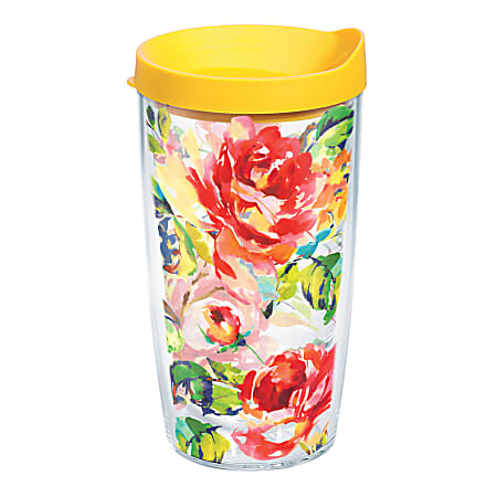 Tervis Fiesta Rose Tumbler With Lid, 16 Oz, Clear