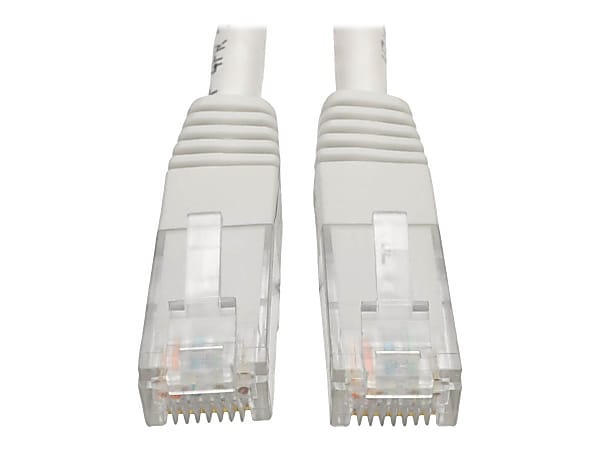 Tripp Lite Cat6 Cat5e Gigabit Molded Patch Cable RJ45 M/M 550MHz White 1ft 1' - 128 MB/s - Patch Cable - 1 ft - 1 x RJ-45 Male Network - 1 x RJ-45 Male Network - Gold Plated Contact - White