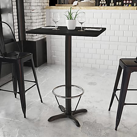 Flash Furniture Rectangular Laminate Table Top With Bar Height Table Base And Foot Ring, 43-3/16”H x 24”W x 30”D, Black