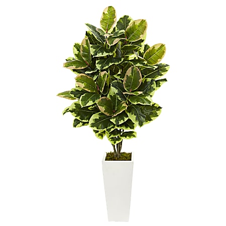 Nearly Natural 4&#x27;H Plastic Variegated Rubber Leaf Plant