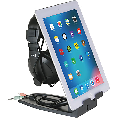 Allsop Headset Hangout Universal Headphone Stand And Tablet Holder 9 12 H x  3 12 W x 8 D Black - Office Depot