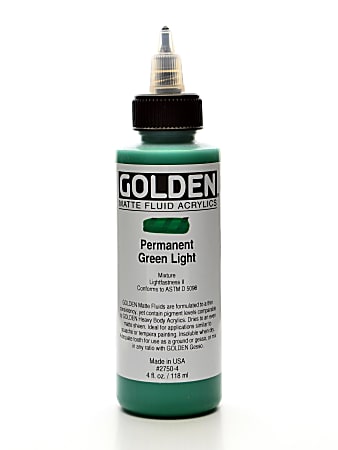 Golden Matte Fluid Acrylic Paint, 4 Oz, Permanent Green Light