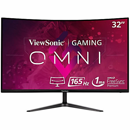 ViewSonic VX3218-PC-MHD 32" OMNI Curved 1080p 1ms 165Hz Gaming Monitor with Adaptive Sync - 32" OMNI Gaming Monitor - Full HD 1920 x 1080 Resolution - 16.7 Million Colors - Adaptive Sync - 300 Nit Typical - 1ms - 165Hz Refresh Rate - HDMI - DisplayPort
