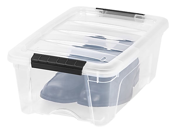 IRIS Latch Plastic Storage Container With Built In Handles And Snap Lid  12.95 Quarts 16 12 x 11 x 6 12 Clear - Office Depot