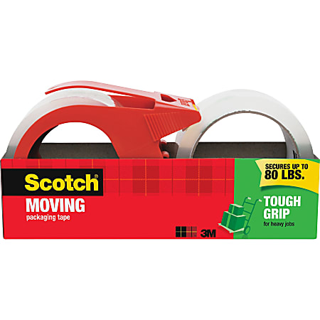 Scotch® Tough Grip Moving Packaging Tape - 1.88" Width x 54.60 yd Length - Fiber - Hot-melt, Ready-To-Use - Dispenser Included - 2 / Pack - Clear