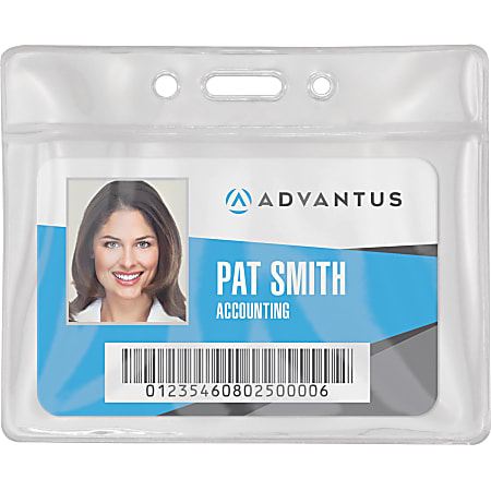 Advantus Vinyl ID Badge Holders - Support 3.50" x 2.50" Media - Horizontal - Vinyl - 50 / Pack - Clear - Durable